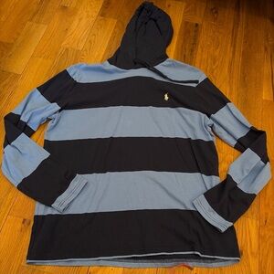 Polo Ralph Lauren Men’s Navy and Light Blue Striped cotton Hoodie Shirt size L
